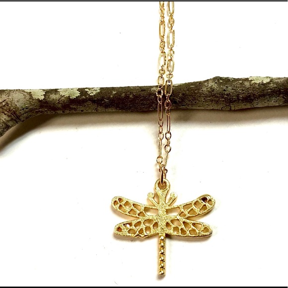 Dragonfly Necklace, Butterfly, Flower, Minimalist - Picture 6 of 10